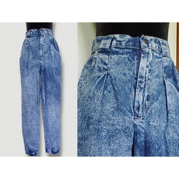 Vintage 80's Acid Wash high rise 24" to 26" waist baggy tapered jeans! - Picture 1 of 10